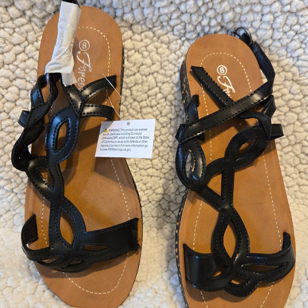 ☀️ Forever Young Black Strappy Gladiator Flat Sandals - 8